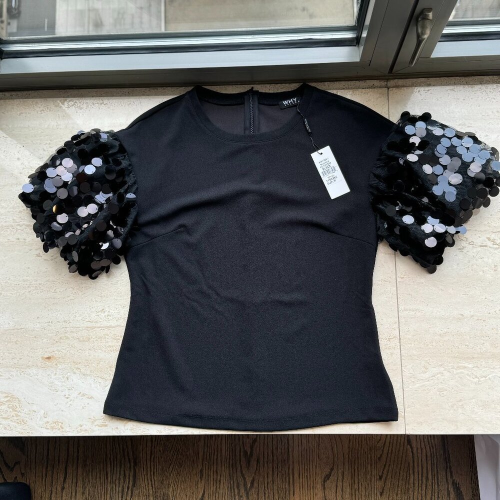 Nordstrom Black w/ sequin sleeves dress shirt